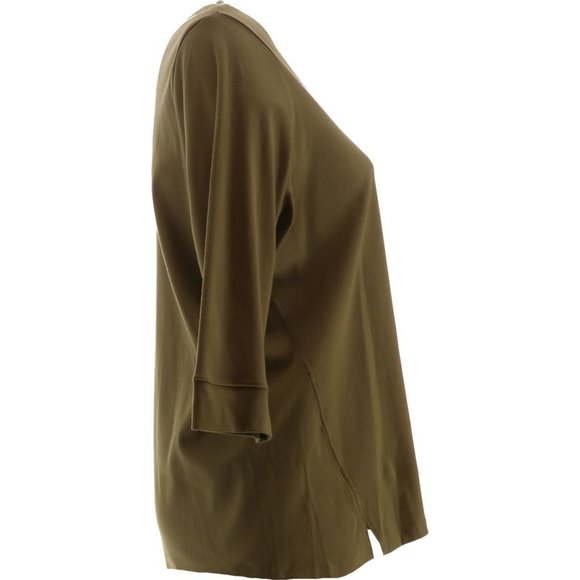 NWT DENIM & CO. ESSENTIALS 3/4 SLEEVE TUNIC SAFARI OLIVE GREEN XXS - Picture 7 of 11